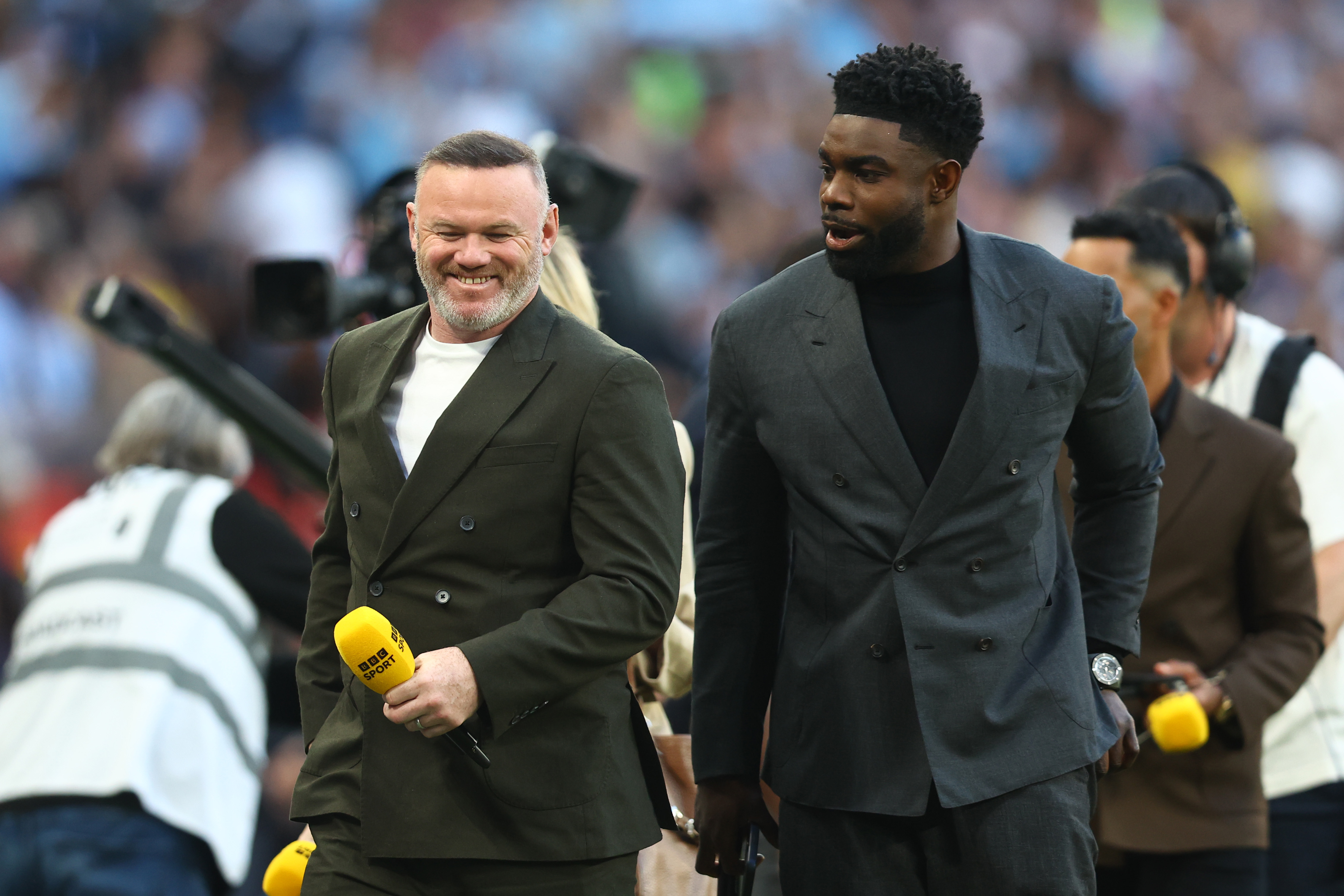 LONDON, ENGLAND - APRIL 25: Wayne Rooney(L) and Micah Richards during the Emirates FA Cup Semi Final match between Manchester City and Southampton on April 25, 2026 in London, England.